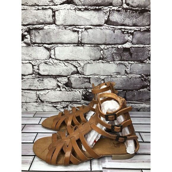 B You Brown Leather Gladiator Back Zipper Flat Sandals Women’s Sz 39EU/8.5M US - Picture 9 of 16